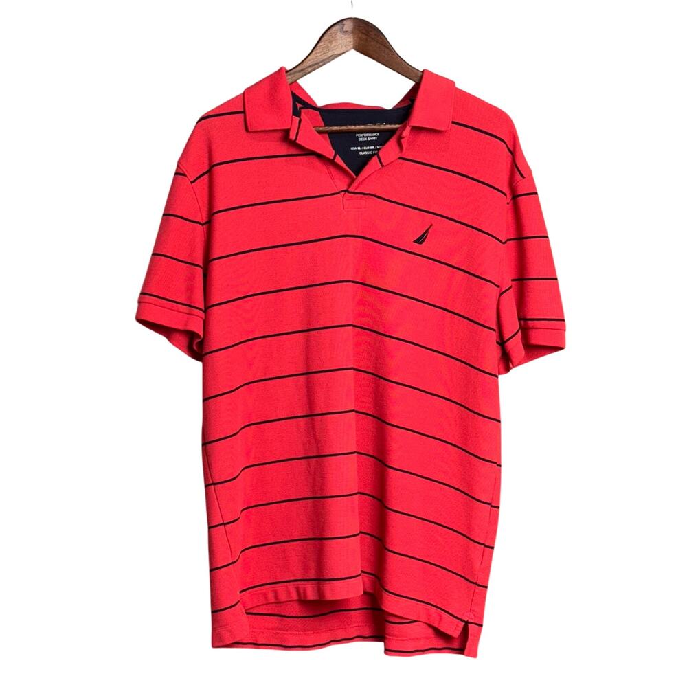 Men's Red Striped Nautica Polo Short Sleeve Shirt - Size XL